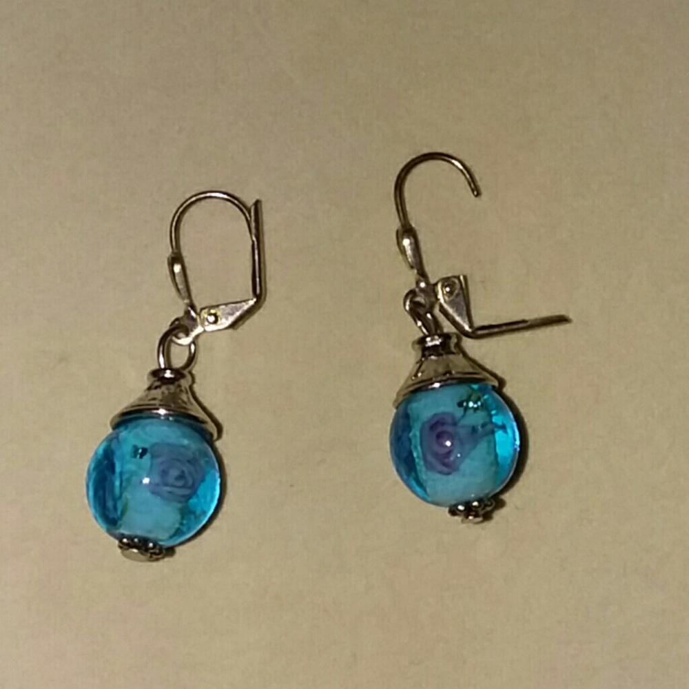 SILVER WITH BLUE ACCENT EARRINGS LIKE NEW